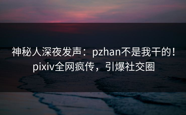 神秘人深夜发声:pzhan不是我干的!pixiv全网疯传,引爆社交圈 神秘人深夜发声:pzhan不是我干的!pixiv全网疯传,引爆社交圈